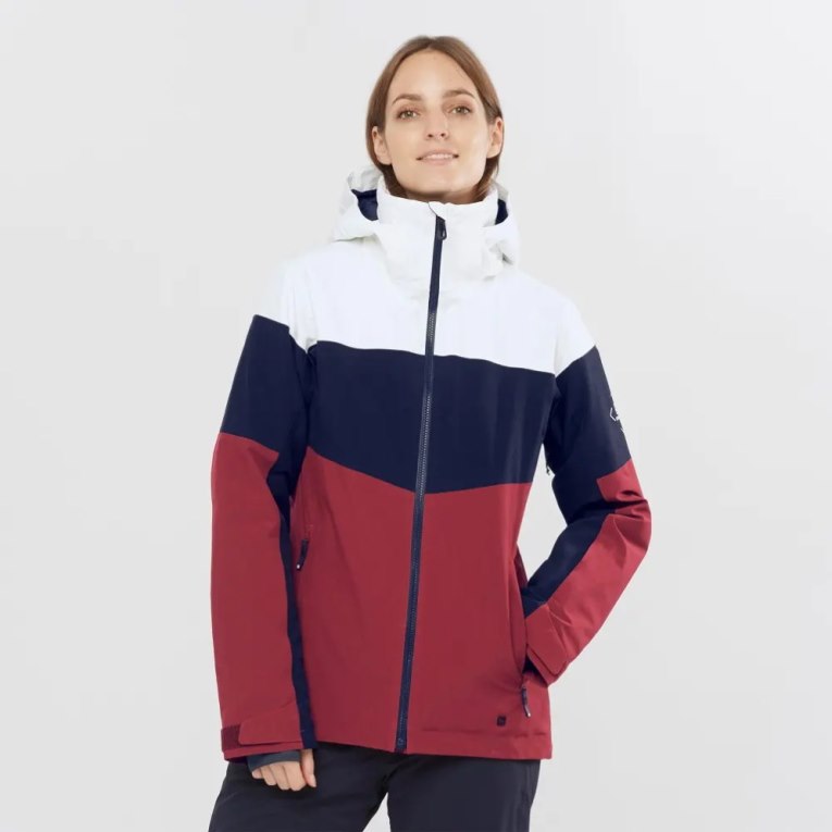 Jaquetas De Esqui Salomon Slalom Insulated Hoodie Feminino Branco Pretas Vermelhas | PT J98506